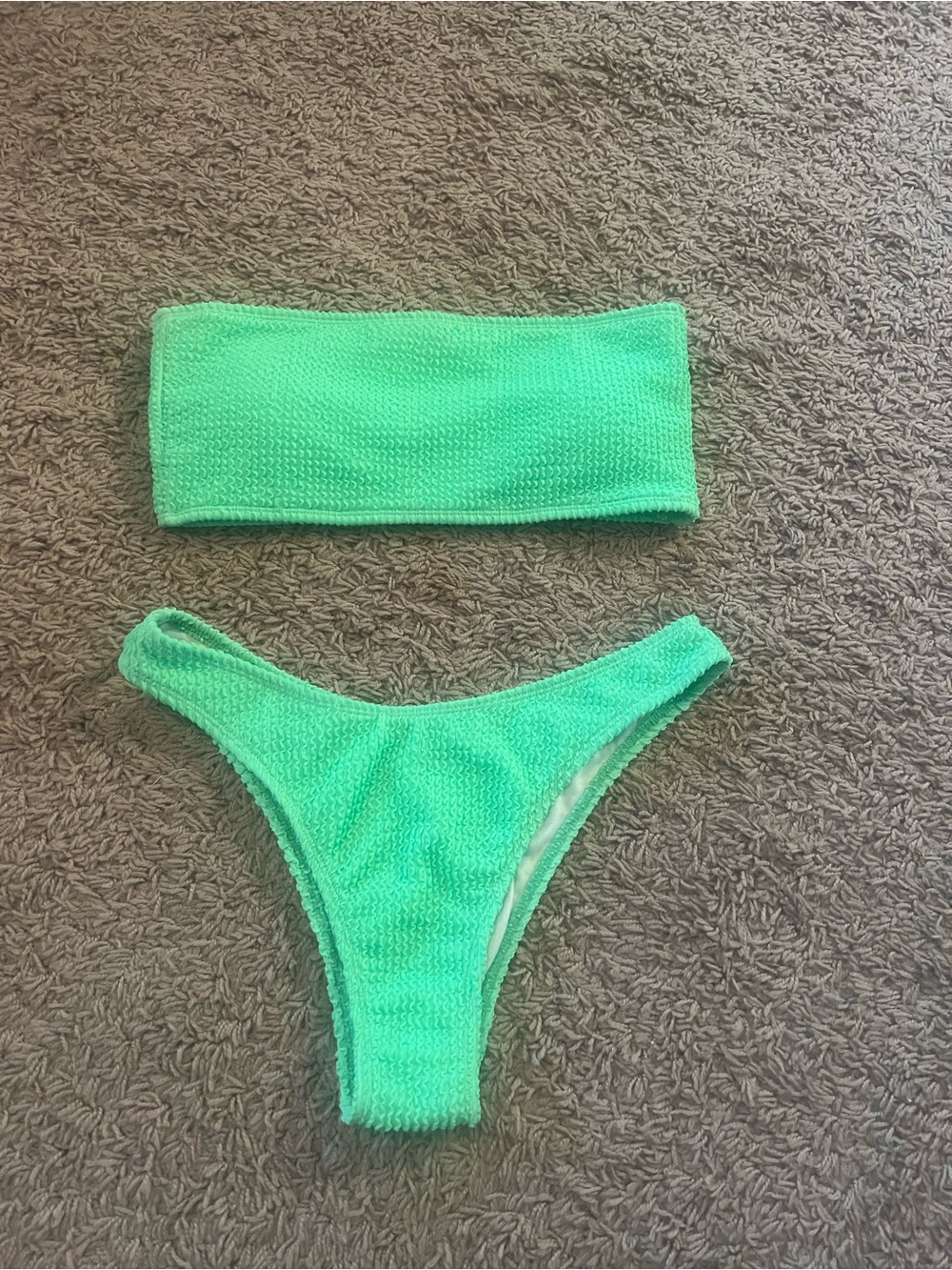 Green Textured Bikini Set - Bandeau Top & Bottom